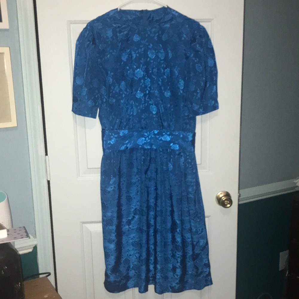 Vintage 80’s handmade dress.  Royal blue flower design.